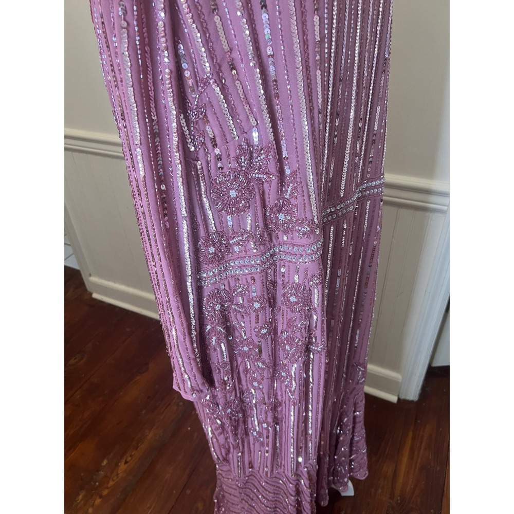 Mac Duggal 93627 Rose Pink Beaded Sequin Long Sleeve Tea‎ Length Dress Womens 24 - Picture 7 of 13